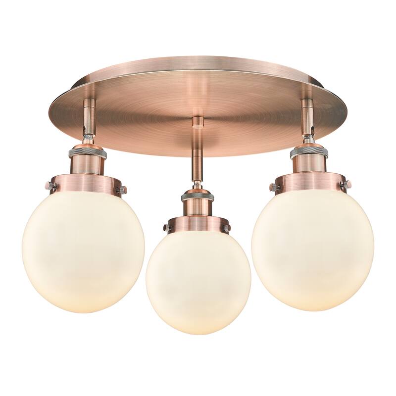 Innovations Lighting Beacon - 3 Light 18" Flush Mount - Antique Copper/Matte White