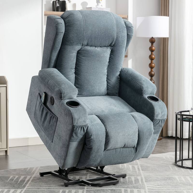 Brown Power Lift Recliner with Heat, Massage, USB Port, Side Pocket Storage, and Adjustable Recline for the Elderly