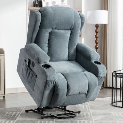 Power Lift Recliner Chair with Heat & Massage, Heavy Duty Electric Recliner with 2 Cup Holders, Side Pockets & USB Charge Port