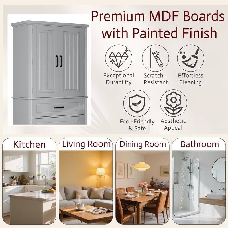 Bathroom Storage Cabinet with 2 Drawers with Slide Rails, Adjustable Shelf