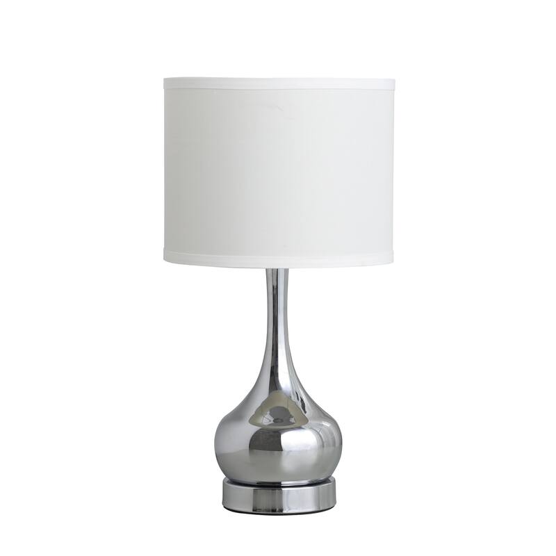 Mid-Century Table Lamp - Polished Silver Metal Base, Modern Desk Lamp, Bedroom Living Room Lighting