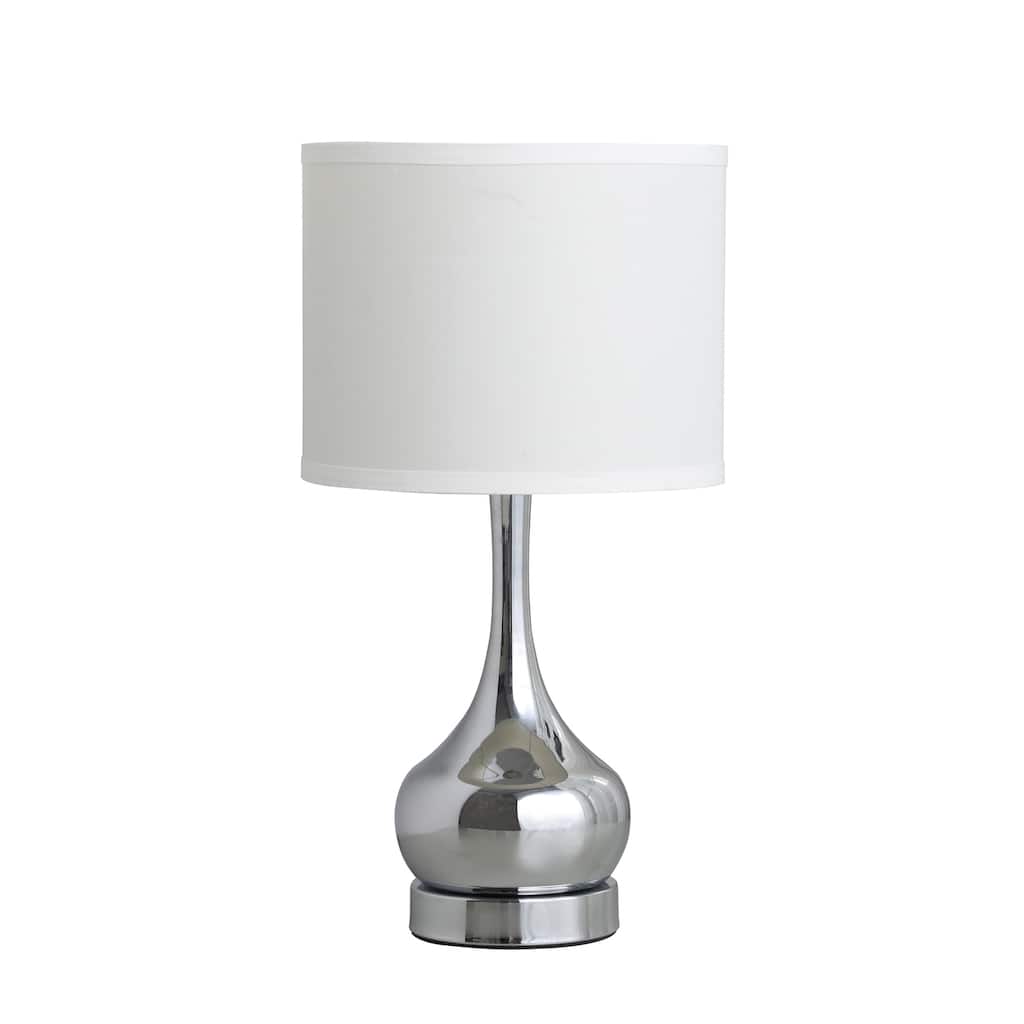 Mid-Century Table Lamp - Polished Silver Metal Base, Modern Desk Lamp, Bedroom Living Room Lighting