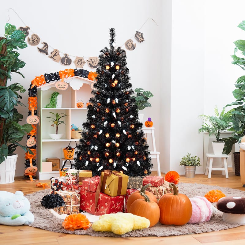 Gymax 4.5 FT Pre-Lit Artificial Halloween Christmas Tree w/ 6 Lighting