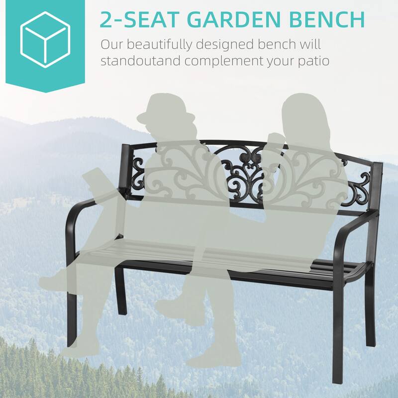 Elegant Leisure Bench Entryway Bench with Floral Decorated Backrest, Hallway Bench Porch Bench Patio Bench with Armrests