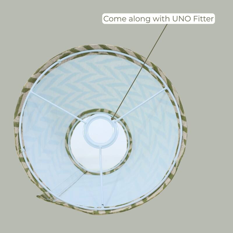 Fabdivine Viscose Linen Handmade Green Block Print Lamp Shade - Ethnic Indian Table Lamp for Living Room, Boho, Artisan Lighting - 4 x 11 x 7