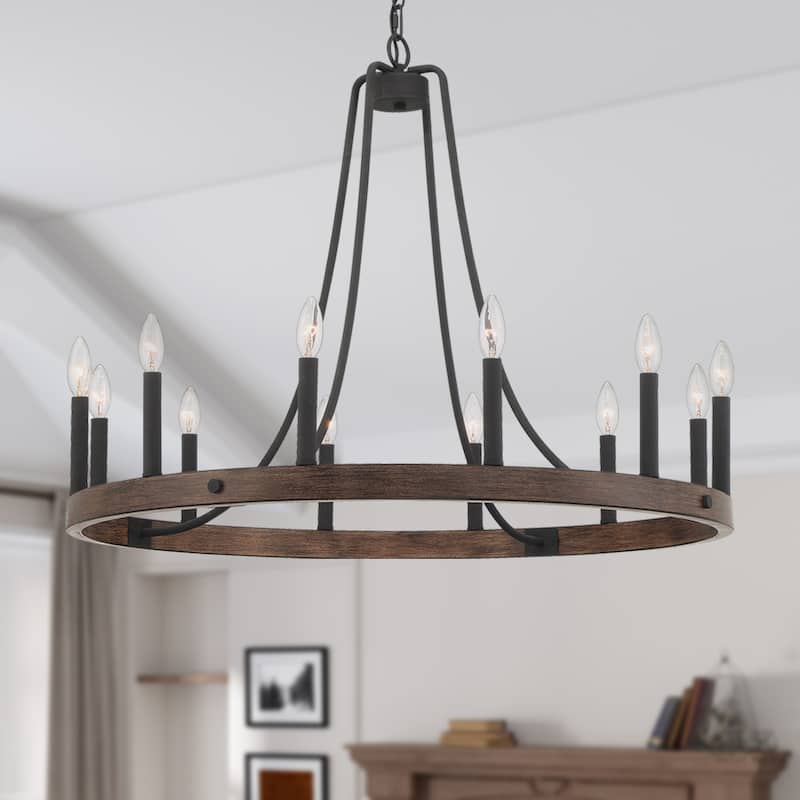 Acroma 12-light Farmhouse Modern Wagon Wheel Chandelier Candle Dining Room Lighting - 34''