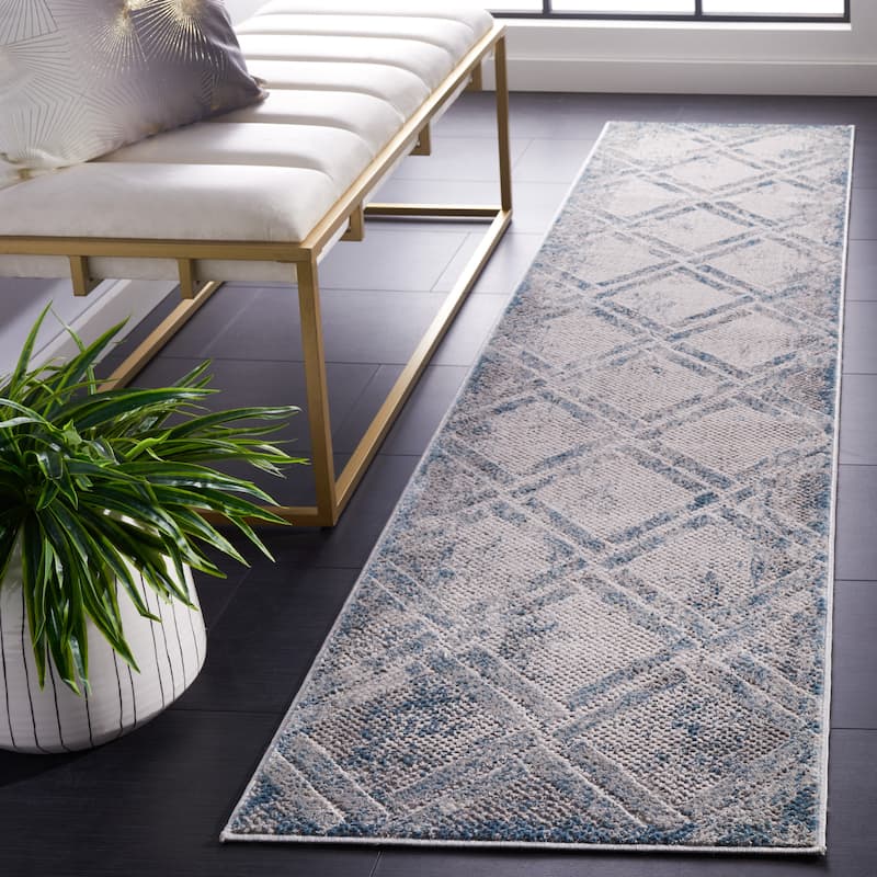 SAFAVIEH Vogue Dollie Modern Trellis Rug - 2' x 8' Runner - Grey/Blue