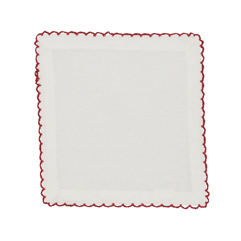 Table Napkins With Whip Stitched Design (Set of 4) - Red - 6"x6"
