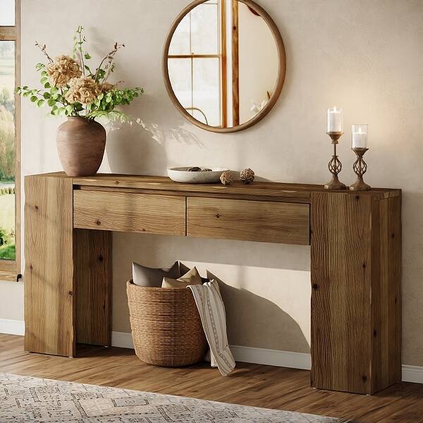 63 Inch Solid Wood Console Table with 2 Drawers for Entryway, Hallway ...