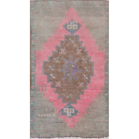 Pink Geometric Anatolian Turkish Rug Wool Hand-knotted Foyer Carpet - 1'4''x 2'8''