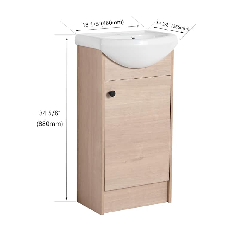 Wall Mounted 18'' Single Bathroom Vanity Sink Combo with Soft Close Door for Small Bathroom - High