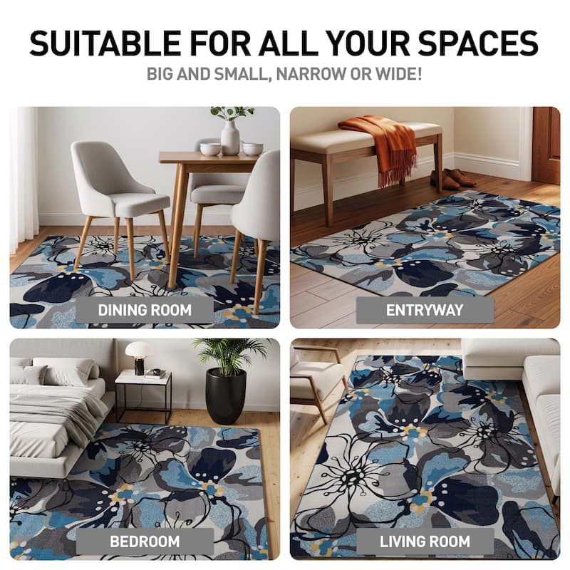 World Rug Gallery Modern Floral Non-Slip Area Rug