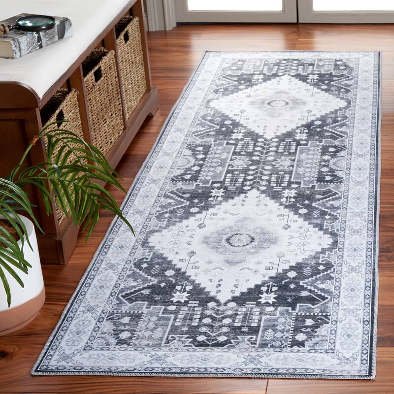 SAFAVIEH Arizona Esme Machine Washable Slip Resistant Vintage Oriental - 2' 6" x 8' - Grey Green/Ivory - Runner