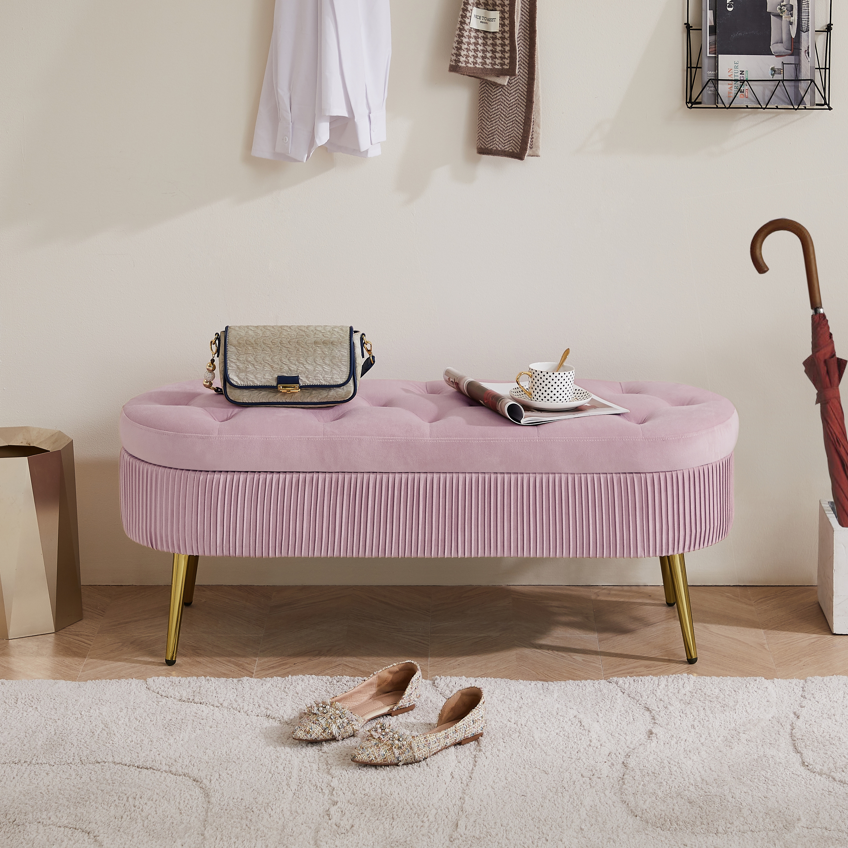 Oval storage shop bench