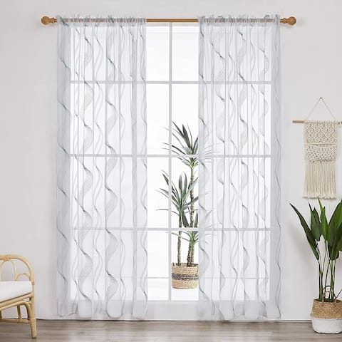 Deconovo Sheer Embroidered Wave Curtain Panel Pairs(2 Panel)