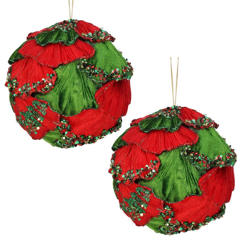 5" Jewel Encrusted Leaf Ball Ornament Set of 2