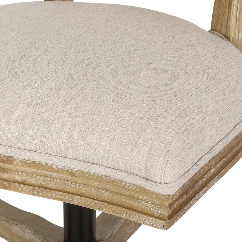 Roomfitters Upholstered Office Desk Chair with Adjustable Height, Swivel Wheels and Wood Frame, Beige Natural
