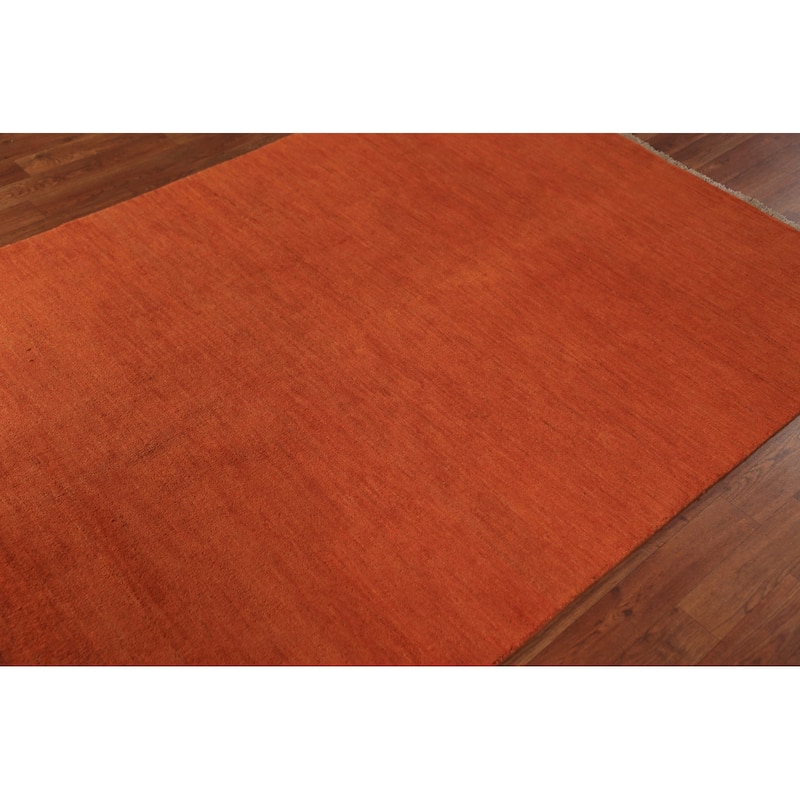 Orange Indian Gabbeh Oriental Rug Hand-Knotted Wool Carpet - 4'6" x 6'5"