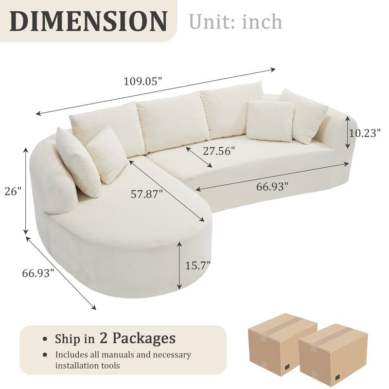 109" Cloud Sectional Couch, Boneless L-Shaped Sofa with Chaise, Corduroy Upholstery, Memory Foam