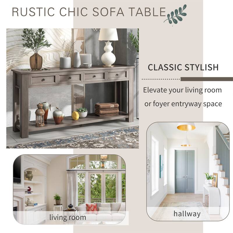 Modern Console Table/Sofa Table with Storage Drawers and Bottom Shelf for Entryway Hallway