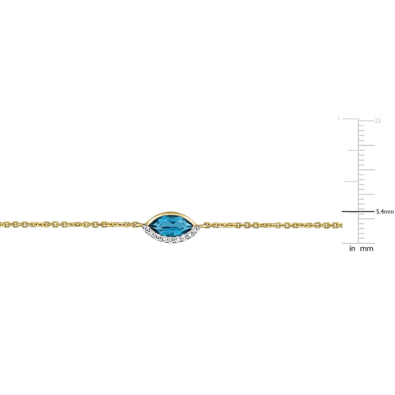Miadora 3 1/6ct TGW London Blue Topaz 1/4ct TW Diamond Station Necklace in 14k Yellow Gold