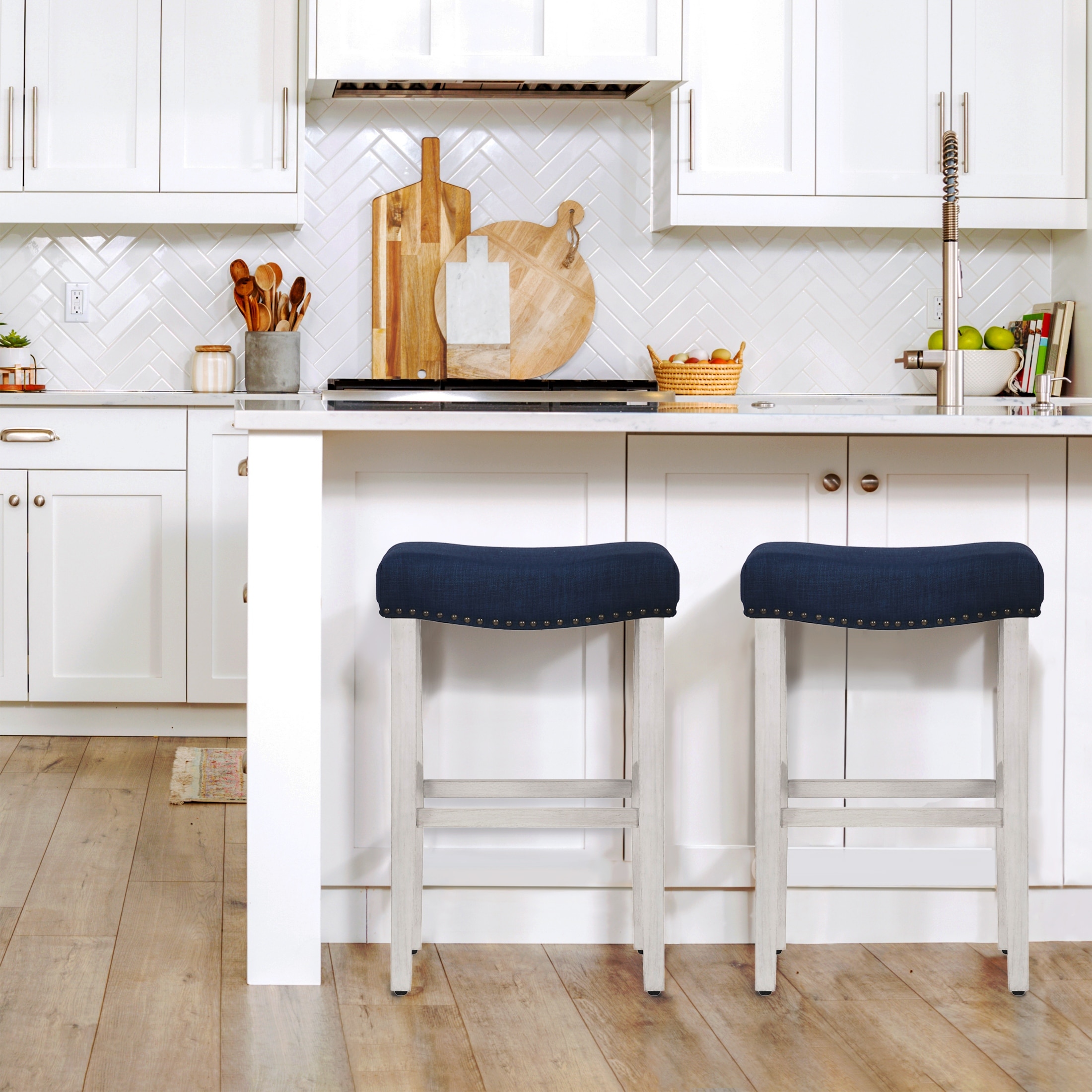 Jameson Upholstered Polyester Antique White 29 Inch Bar Stool (Set Of 2)