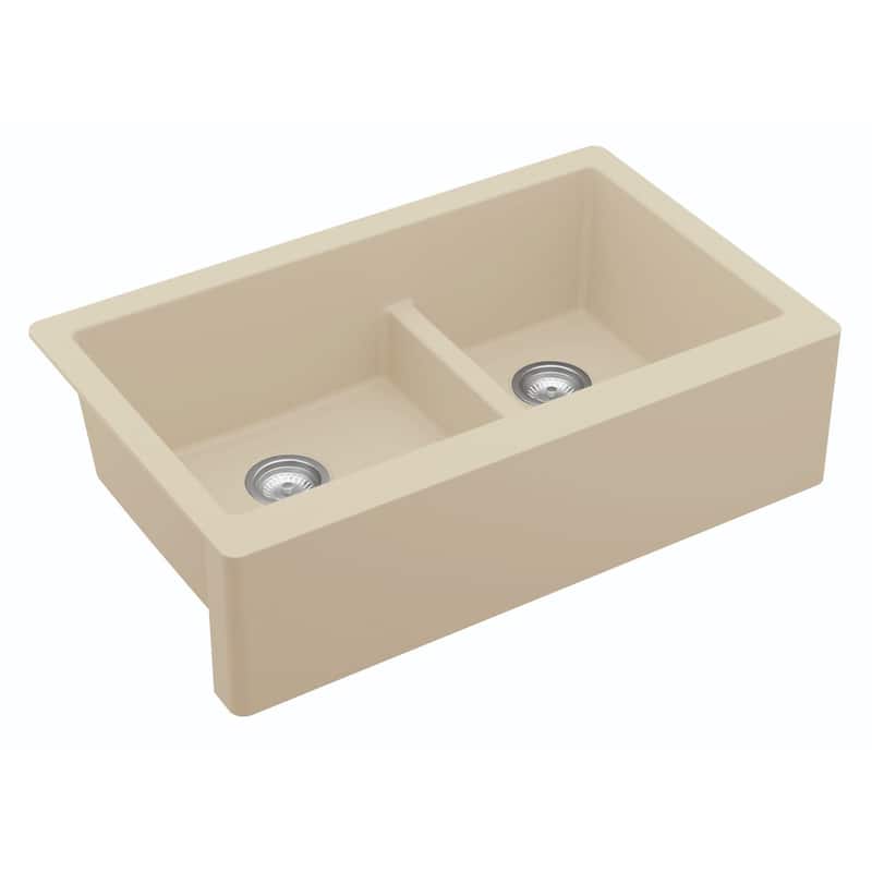 Karran Farmhouse/Apron-Front Quartz Double Bowl Kitchen Sink Kit
