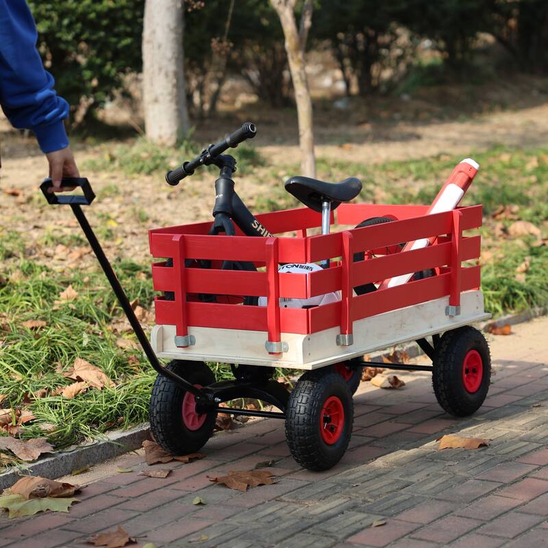 Children's and garden wooden carriages, all-terrain rubber inflatable wheelers, outdoor games, courtyard transportation