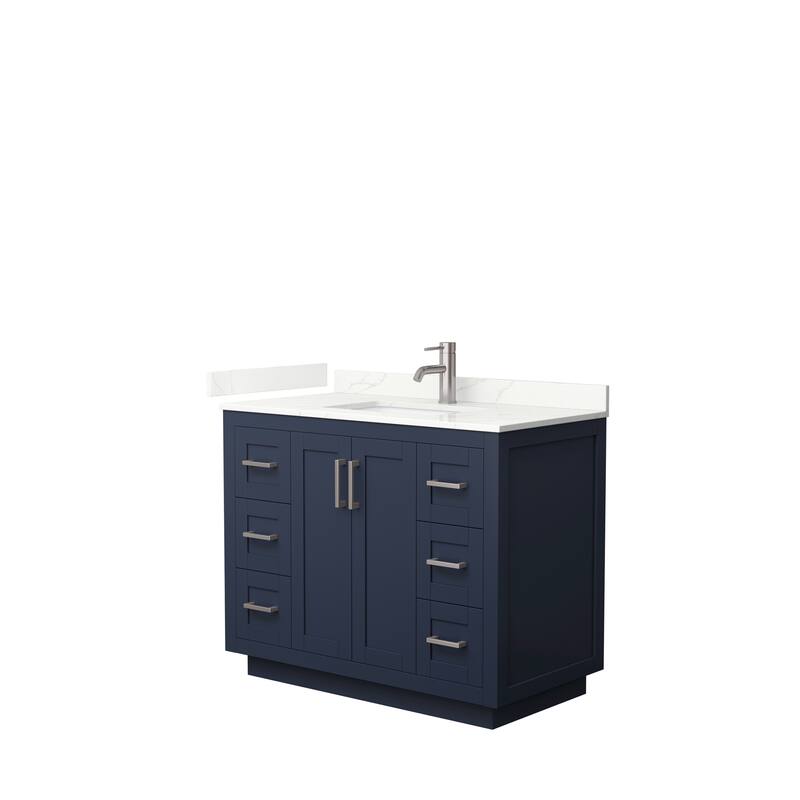 Miranda 42-inch Single Vanity, Quartz Top - Dark Blue, Nickel Trim, Giotto Quartz Top