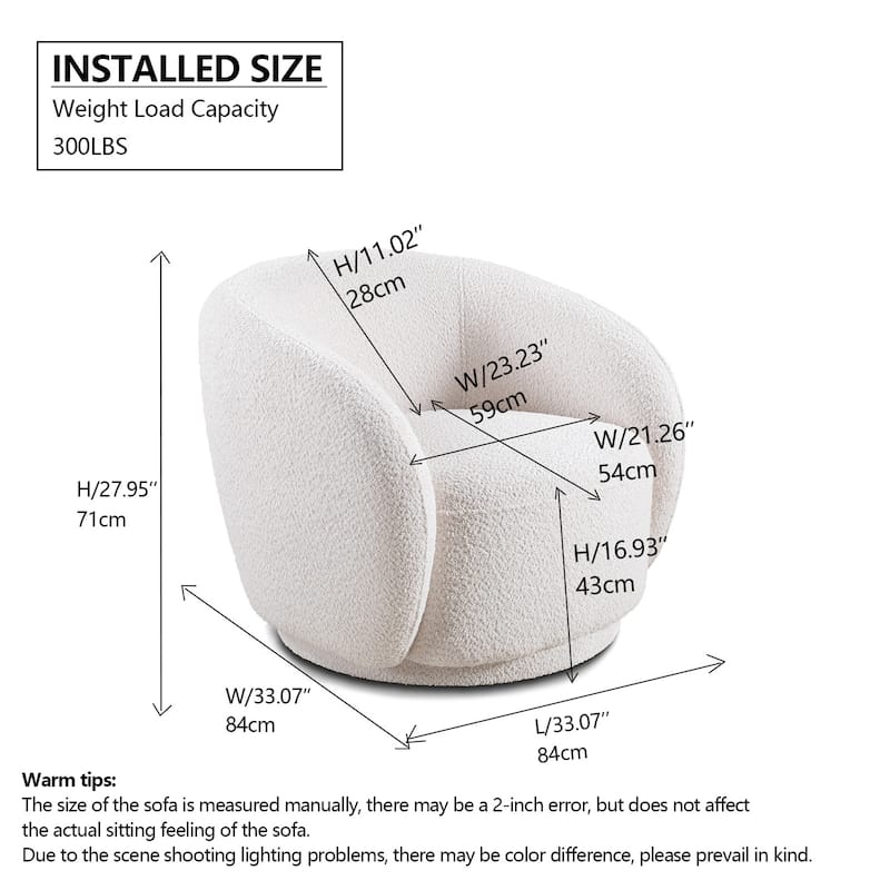 Boucle Fabric Swivel Accent Chairs (Set of 2) with Solid Wood Frames, 360° Swivel Base, and High-Density Foam Cushions