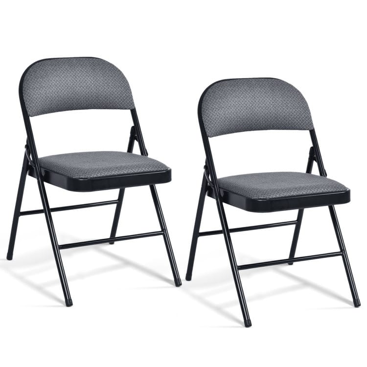 Black Fabric Upholstered Folding Chairs with Padded Seat and Sturdy Metal Frame - 18" x 20" x 30" - Set of 2
