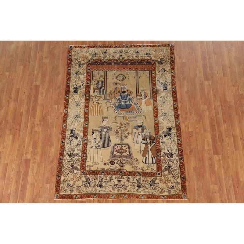 Pre-1900 Antique Vegetable Dye Kashan Mohtasham Persian Rug - 4'9"x 6'10"