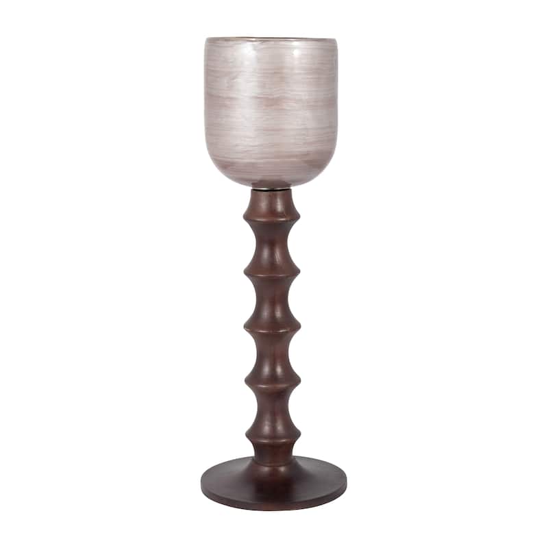 Sagebrook Home Glass Solid Color Wooden Base Hurrican Vase