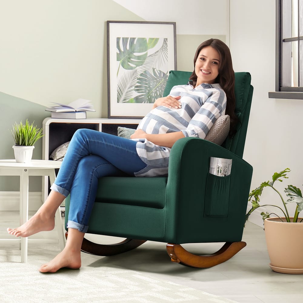 AVAWING Mid Century Nursery Rocking Chair Upholstered Velvet High Back Armchair