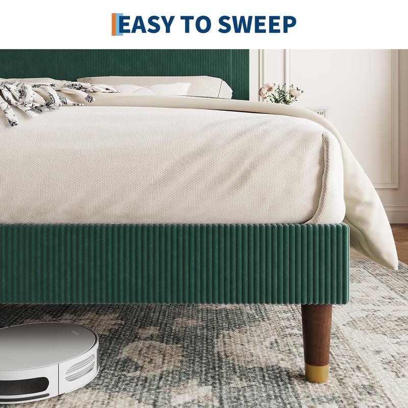 Twin Bed Frame Upholstered Platform Bed with Fabric Headboard, Non-Slip and Noise-Free