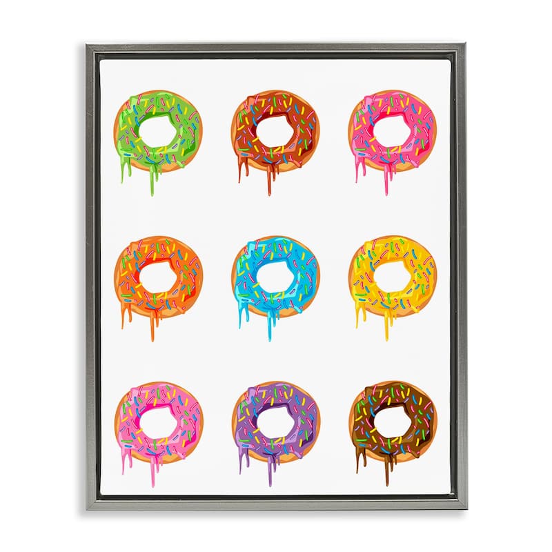 Stupell Bright Donut Rows Framed Floater Canvas Wall Art Design By Marcus Prime - 17 x 21 - Grey