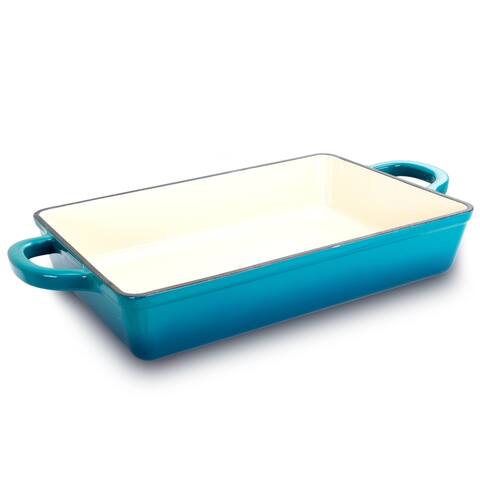 13 Inch Rectangle Baker Pan Enameled Cast Iron in Turquoise