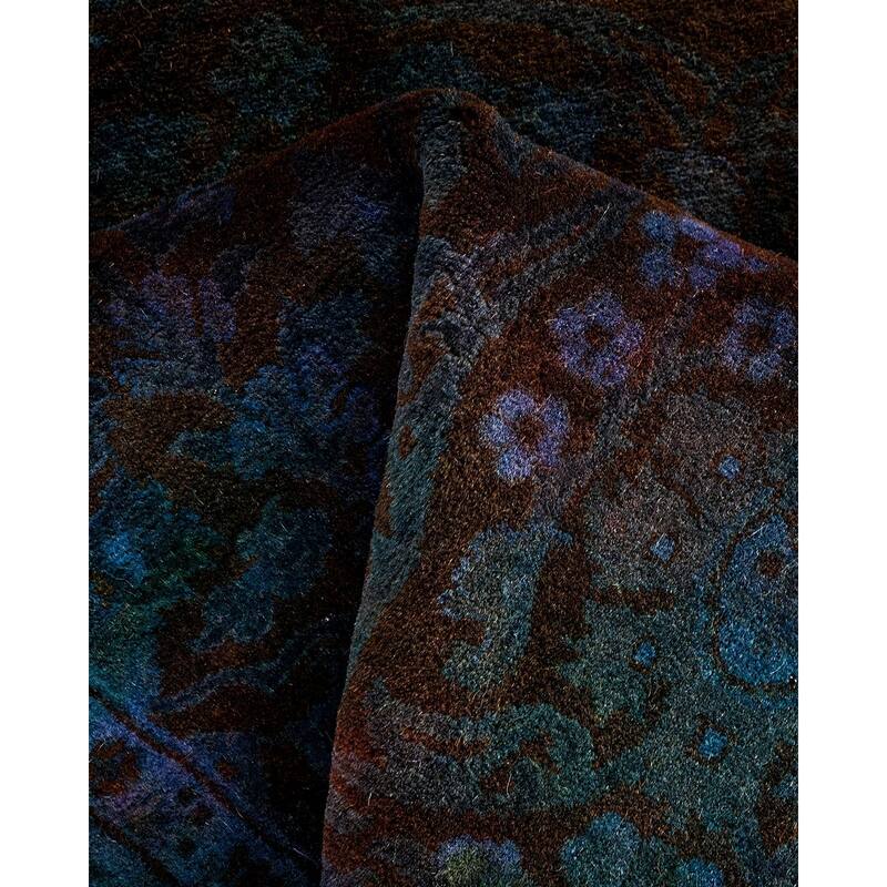 Overton Hand Knotted Wool Vintage Inspired Modern Contemporary Overdyed Blue Runner Rug - 3' 1" x 12' 4"