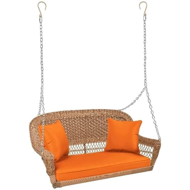 28 in. W Orange Cushion in Aluminum Frame Outdoor Porch Swing with CushionGuard and Stand