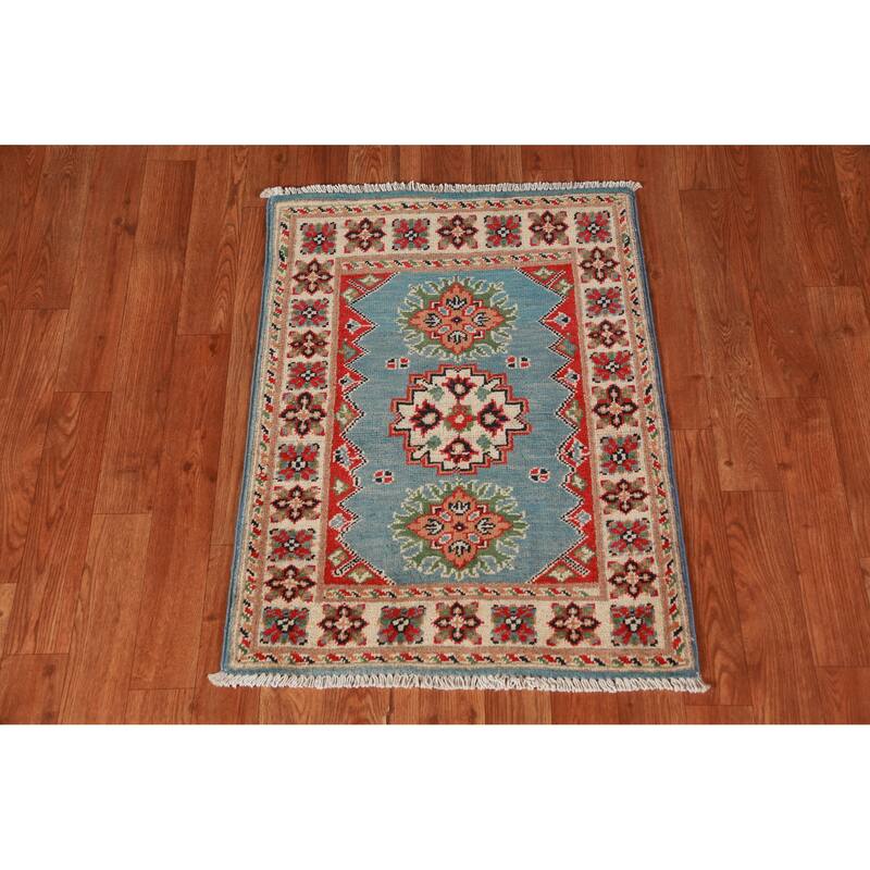 Light Blue Kazak Oriental Foyer Rug Hand-Knotted Wool Carpet - 2'0"x 3'0"