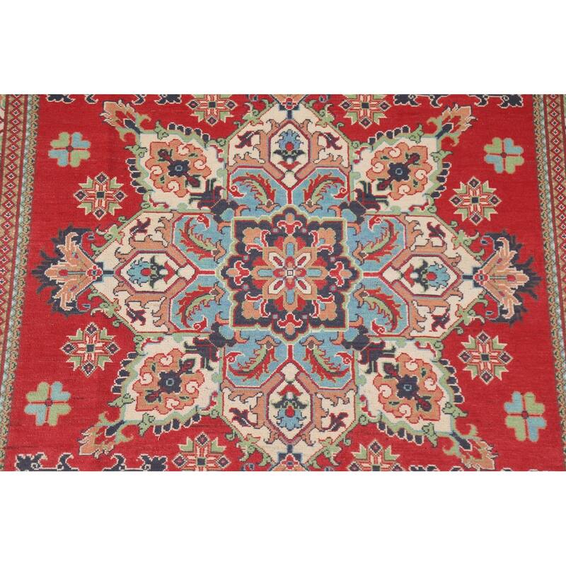 Hand Knotted Oriental 100% Wool Carpet Traditional Geometric Red Kazak Area Rug - 9' 10'' X 6' 5''