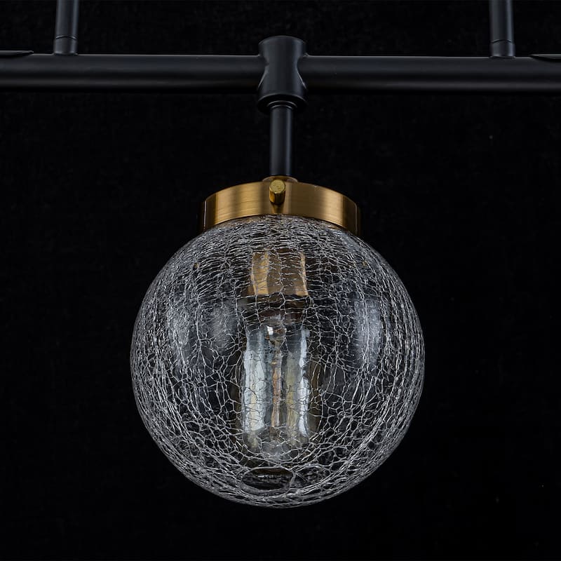 5-Light Crackled Glass Globe Linear Island Pendant Light Modern - Dia.38.19-in
