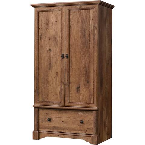 Rustic Oak Drawer and Garment Rod Wardrobe Armoire - 21.3 inches L x 36.1 inches W x 66.5 inches H