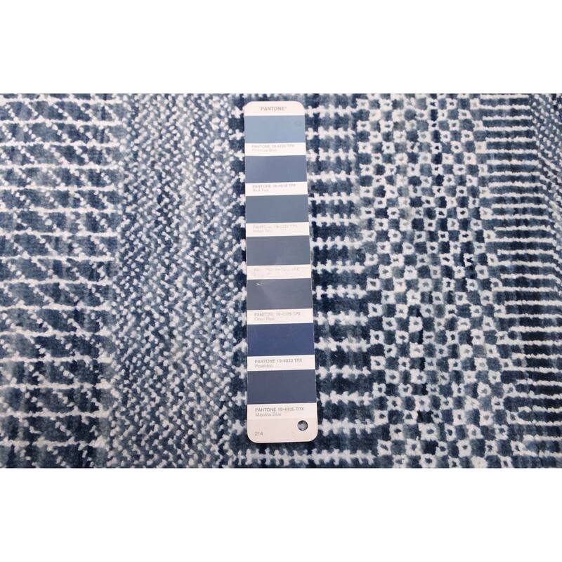 ECARPETGALLERY Hand-knotted Finest Silk Shadow Navy Silk, Wool Rug - 2'8 x 11'10