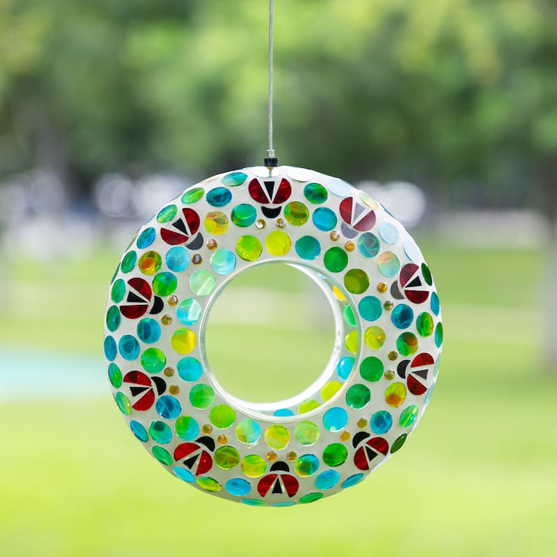 Glitzhome Round Hanging Multi-Color Mosaic Birdfeeder