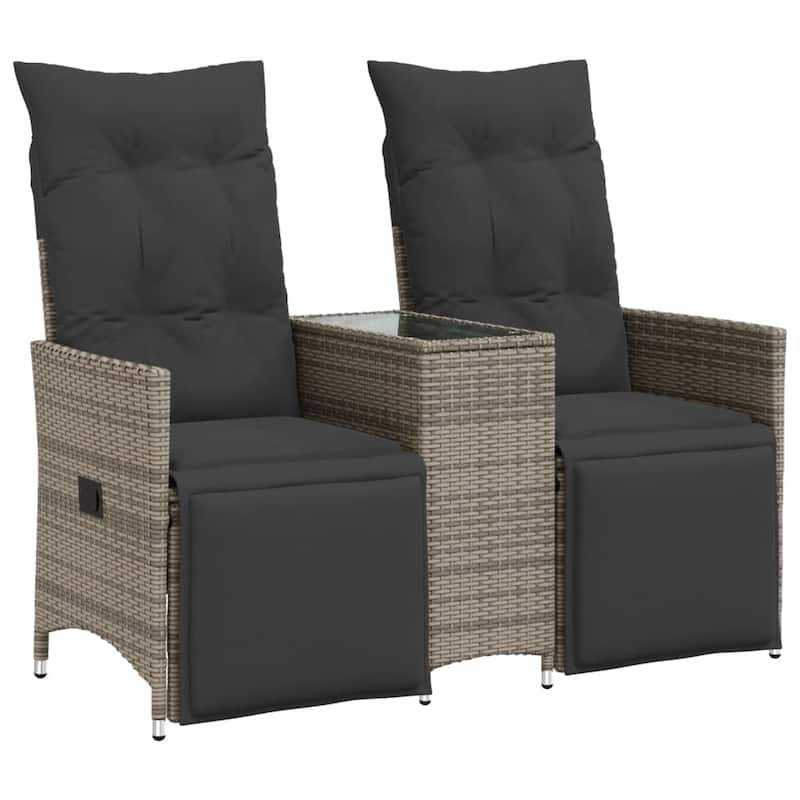 vidaXL Reclining Patio Sofa 2-Seater with Table Loveseat Furniture Poly Rattan - 23.2 x 51.2 x 36.2