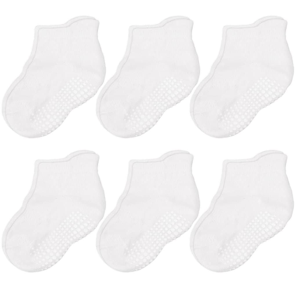 CozyWay Non-Slip Ankle Style Socks with Grippers, 6 Pack for Baby Boys and Girls, White