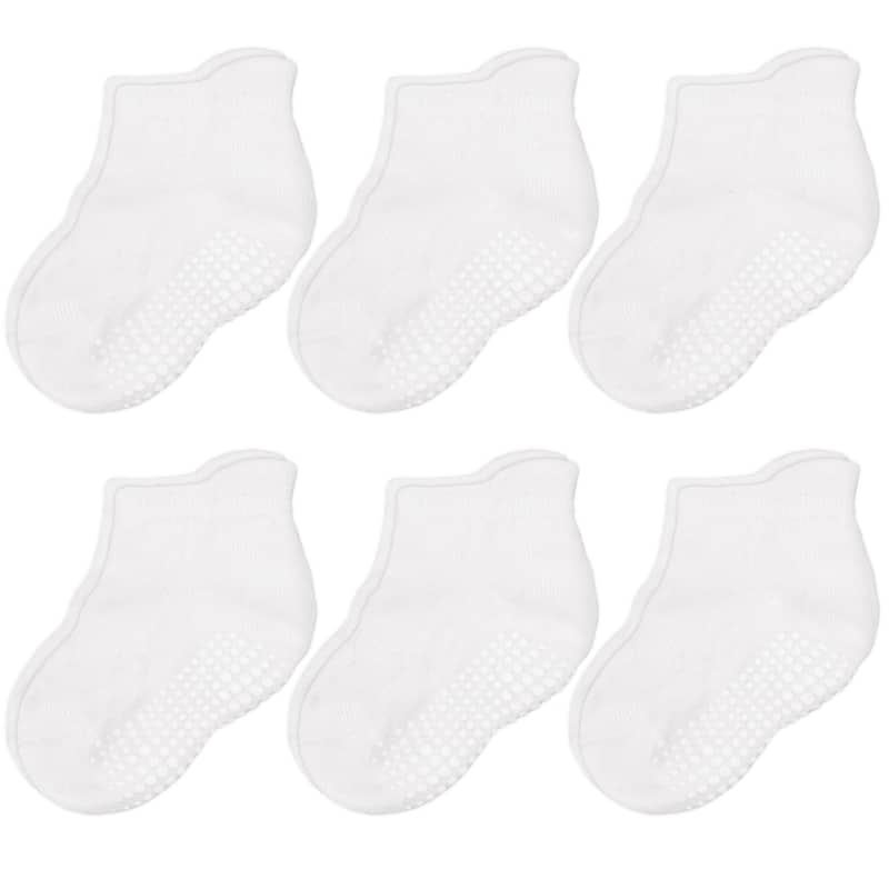 CozyWay Toddler Socks With Grippers, Grippy Socks For Toddlers, 3T-5T, White 6Pk