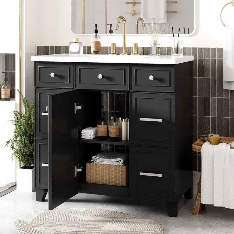 36" Bathroom Vanity Cabinet with Sink Top Combo Set