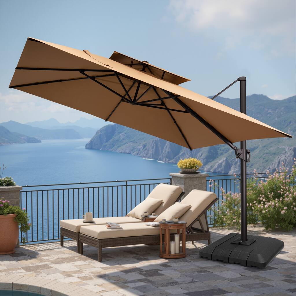 Pellebant 11X11FT Outdoor Patio Cantilever-Offset 360-Degree Rotation Umbrella with Premium Base